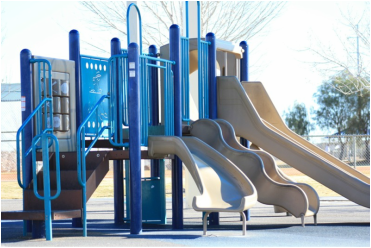 blue and brown outdoor playground structure 
